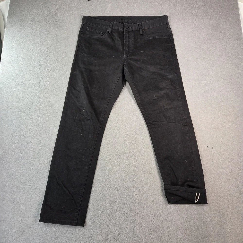 Uniqlo Selvedge Jeans Mens Black Denim Straight Leg Classic Fits 33x30